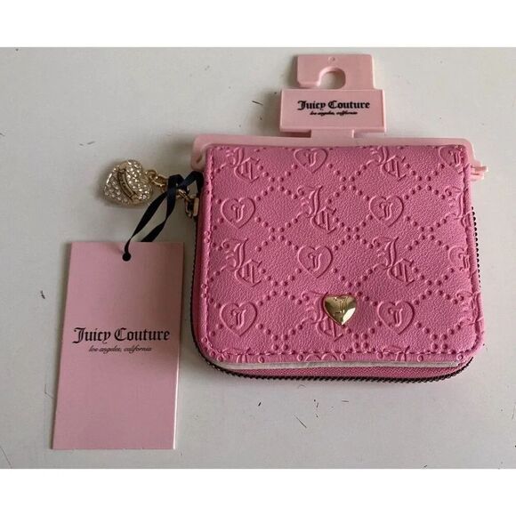 Juicy Couture Hangable Small Zip Around Wallet Pink Lemonade NEW - Picture 1 of 10